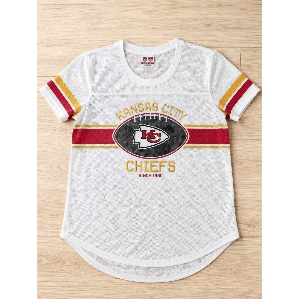 Kansas City Chiefs NFL Mesh Jersey  Women's Small White Red Gold Back Logo y2k